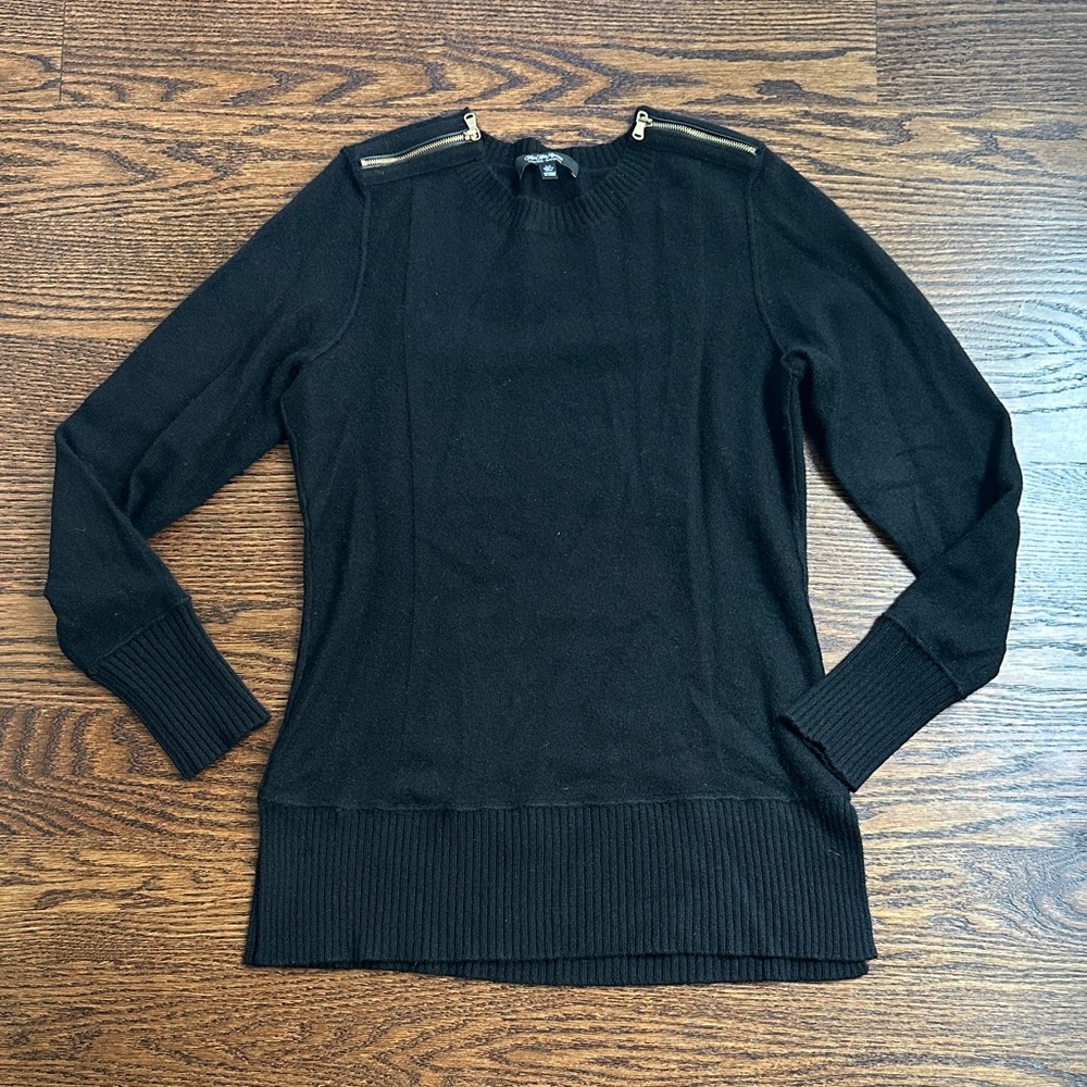 Saks Fifth Avenue Cashmere Black Sweater with Gold Zippers